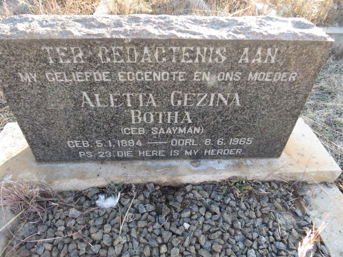 BOTHA Aletta Gezina nee SAAYMAN 1894-1965