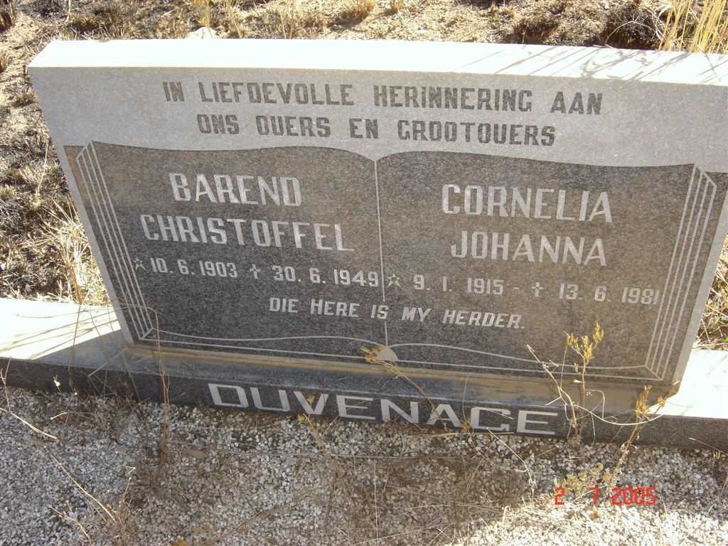 DUVENAGE Barend Christoffel 1903-1949 &amp; Cornelia Johanna 1915-1981
