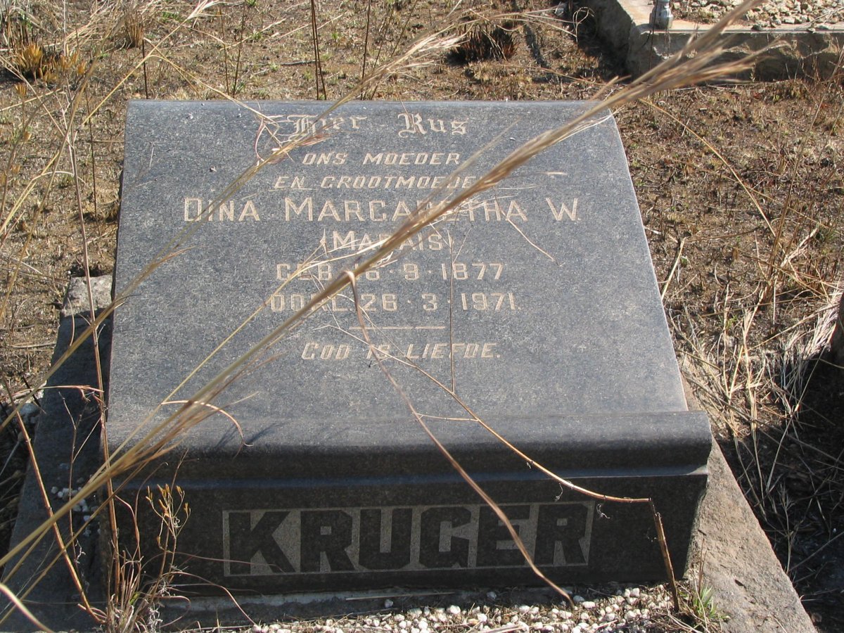 KRUGER Dina Margaretha W. nee MARAIS  1877-1971