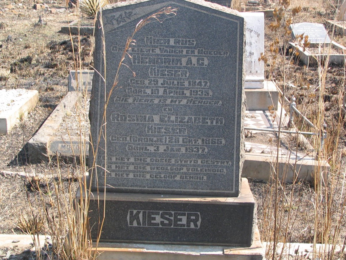 KIESER Hendrik A.C.1847-1935 &amp; Rosina Elizabeth CRONJE 1865-1937