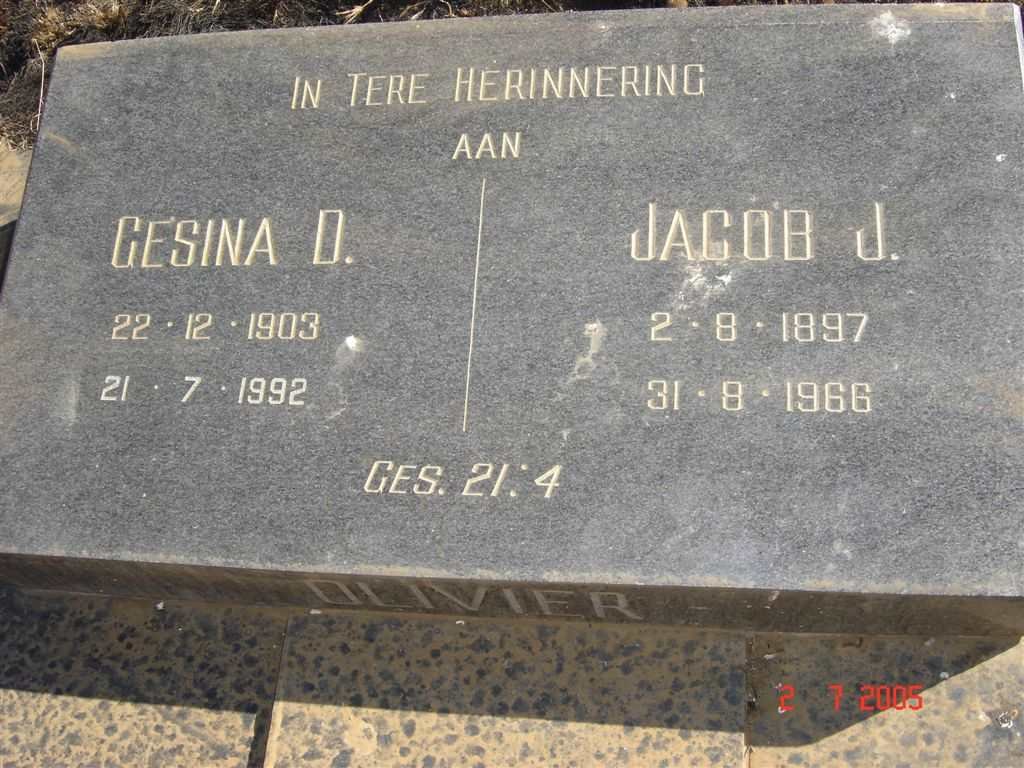 OLIVIER Jacob J. 1897-1966 &amp; Gesina D. 1903-1992