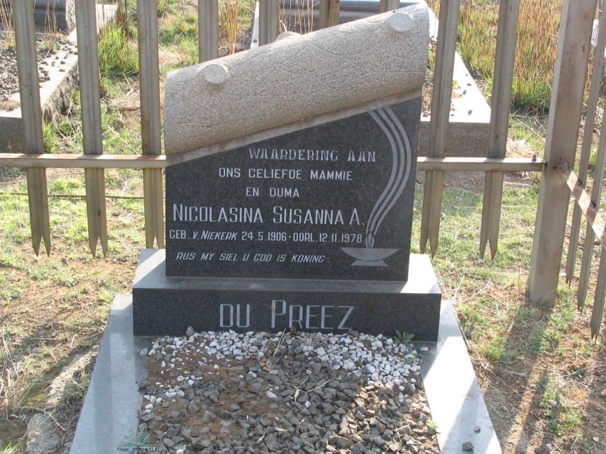 PREEZ Nicolasina Susanna A. nee V. NIEKERK 1906-1978