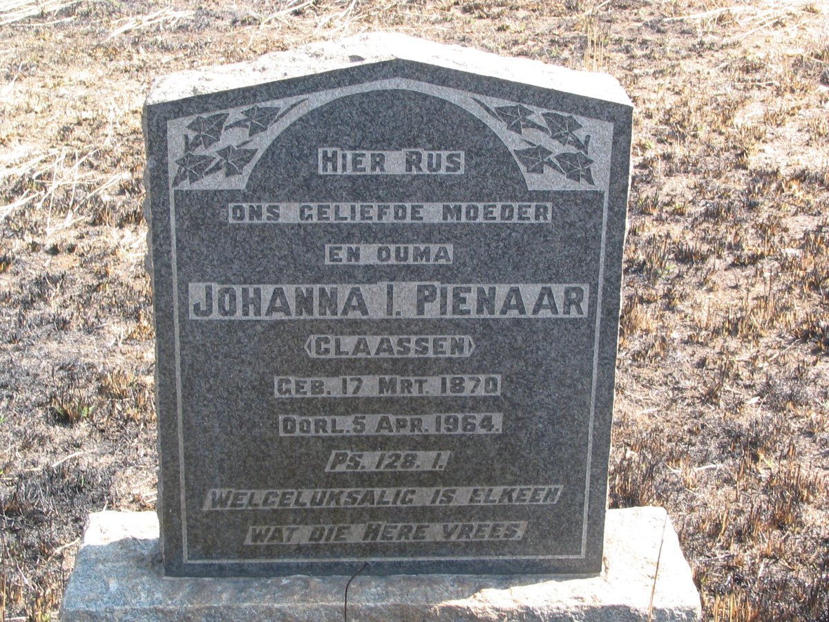 PIENAAR Johanna I. nee CLAASSEN 1870-1964