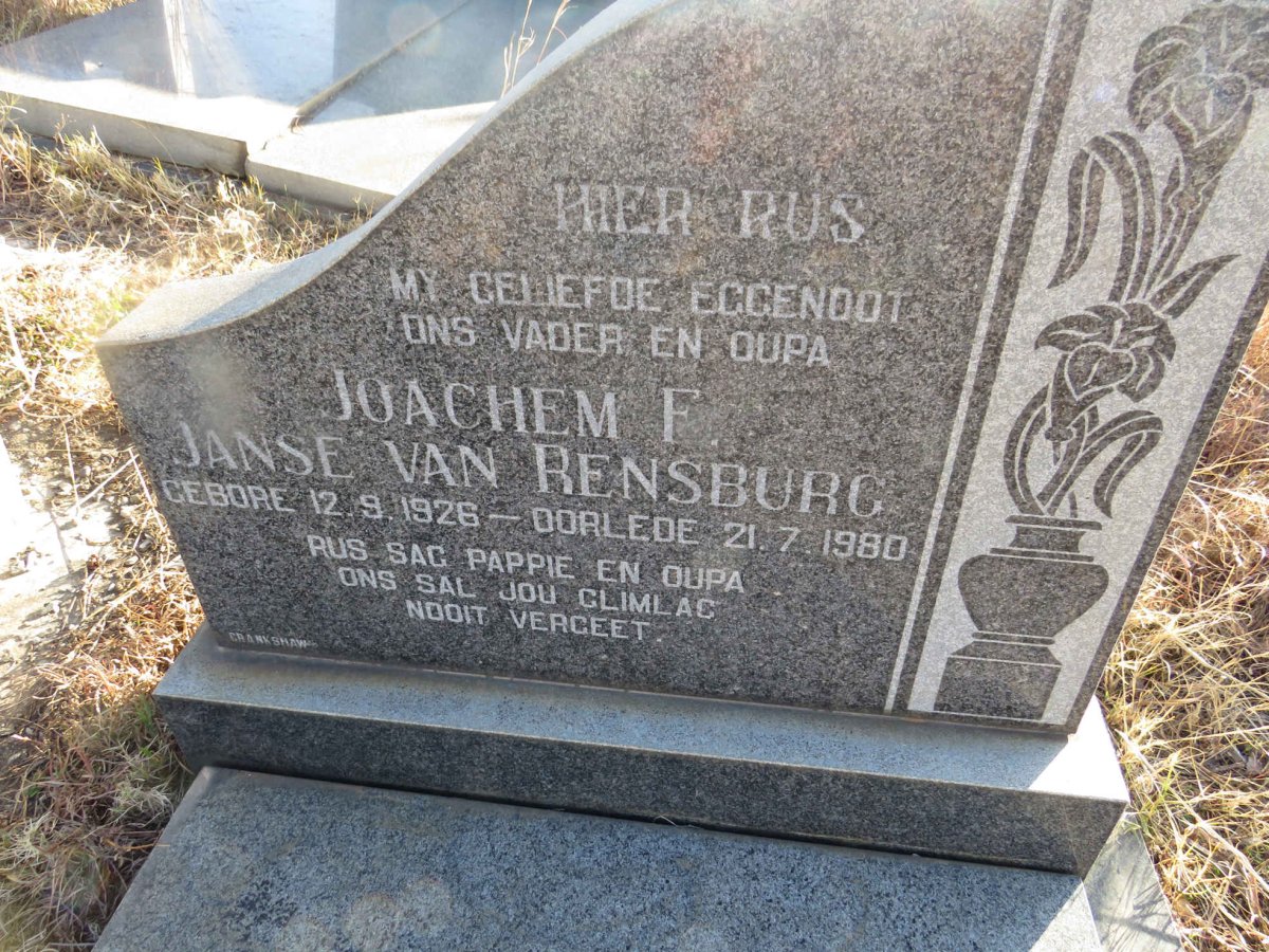 RENSBURG Joachem F., Janse van 1926-1980