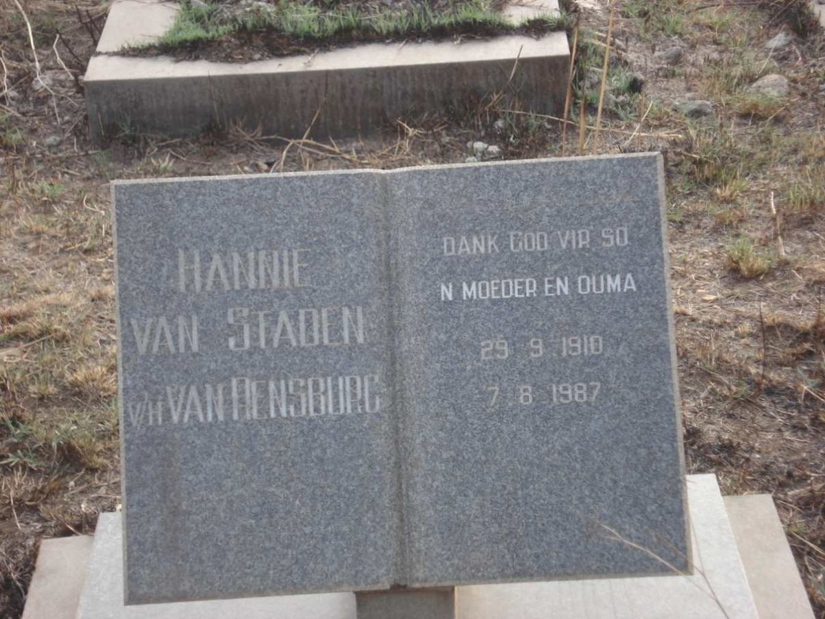RENSBURG Hannie, van voorheen VAN STADEN 1910-1987
