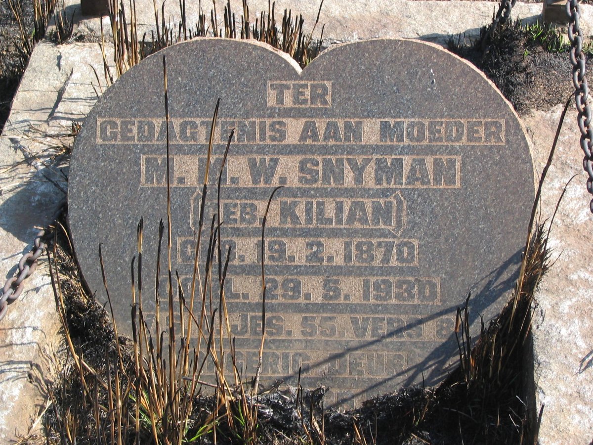 SNYMAN M.M.W. nee KILIAN 1870-1930 