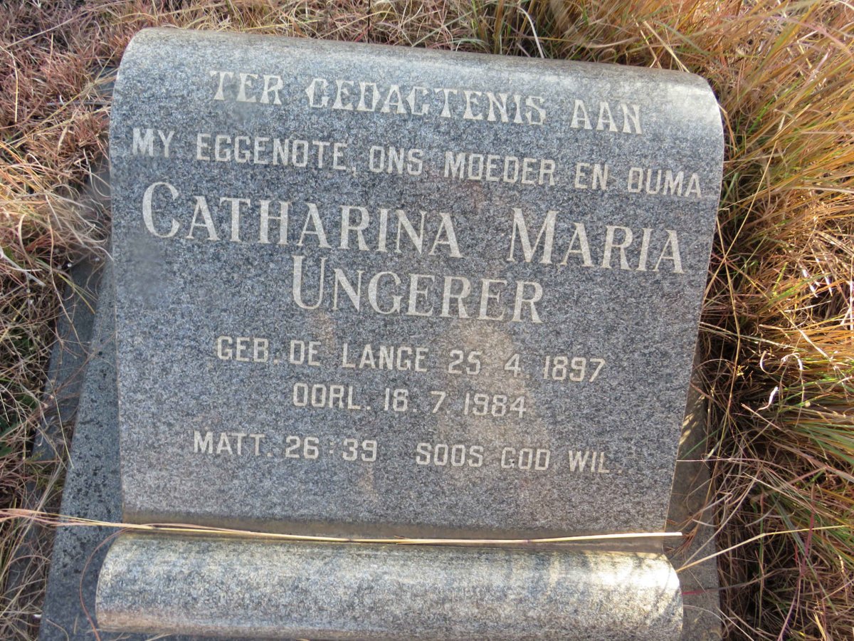 UNGERER Catharina Maria nee DE LANGE 1897-1984