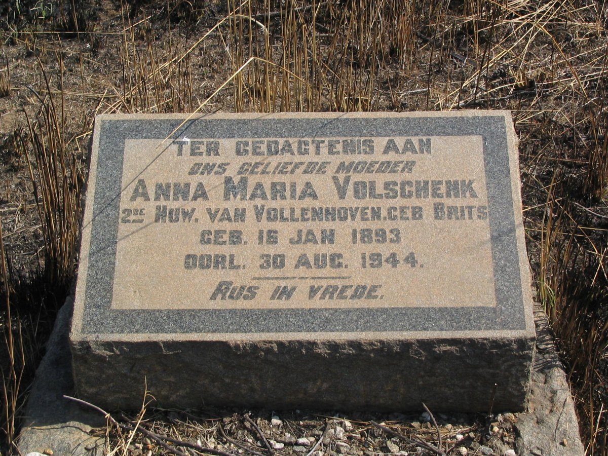 VOLSCHENK Anna Maria formerly VAN VOLLENHOVEN nee BRITS 1893-1944
