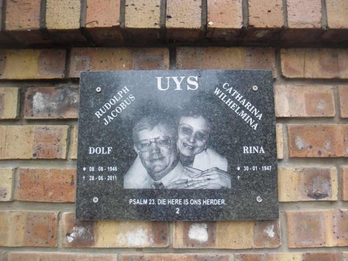 UYS Rudolph Jacobus 1946-2011 &amp; Catharina Wilhelmina 1947-