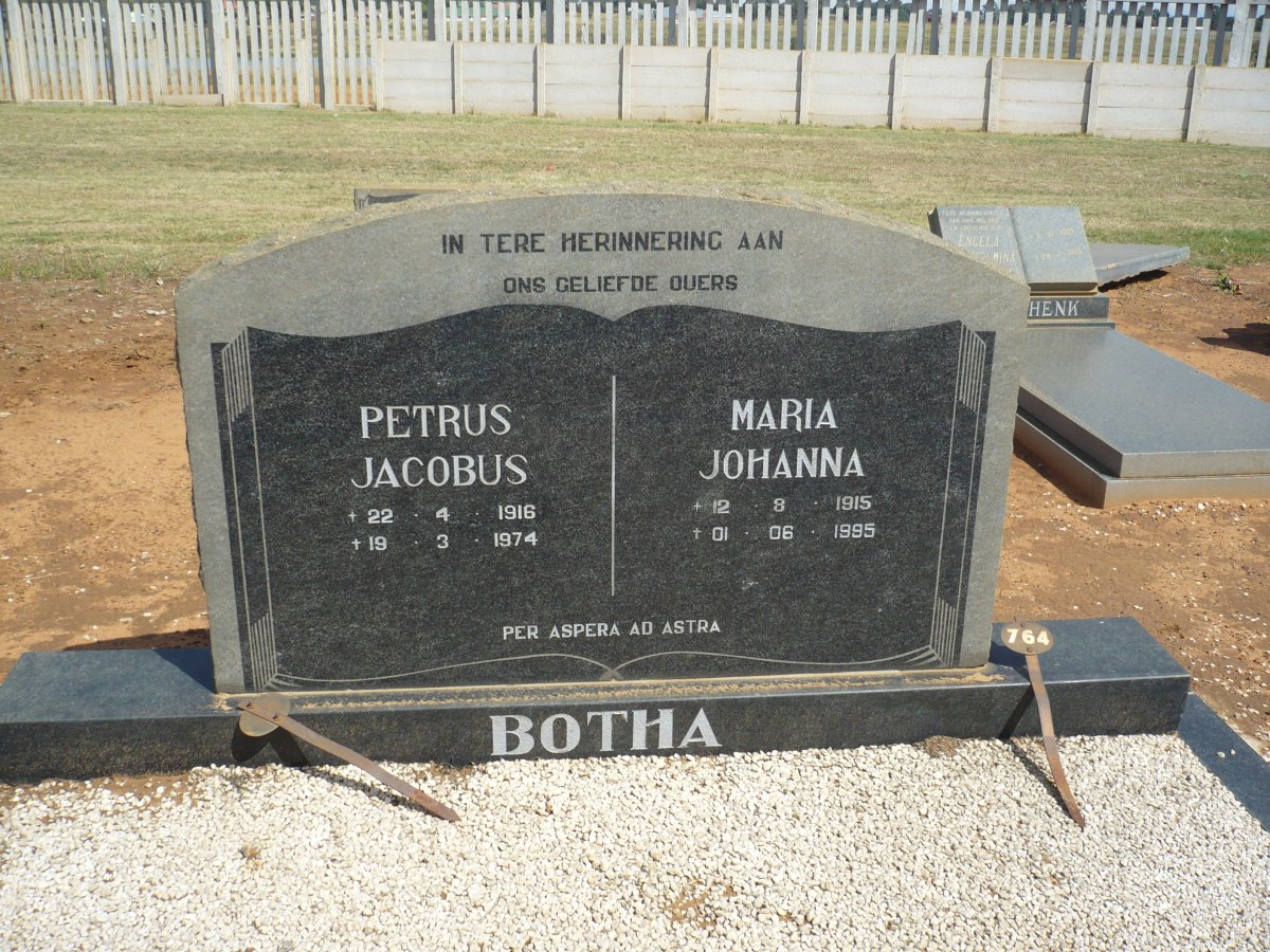 BOTHA Petrus Jacobus 1916-1974 &amp; Maria Johanna 1915-1995