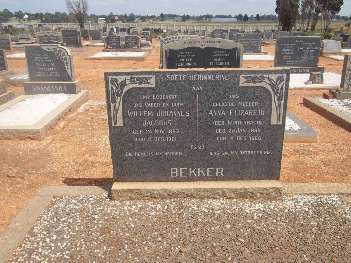 BEKKER Willem Johannes Jacobus 1893-1961 &amp; Anna Elizabeth WINTERBACH 1889-1966