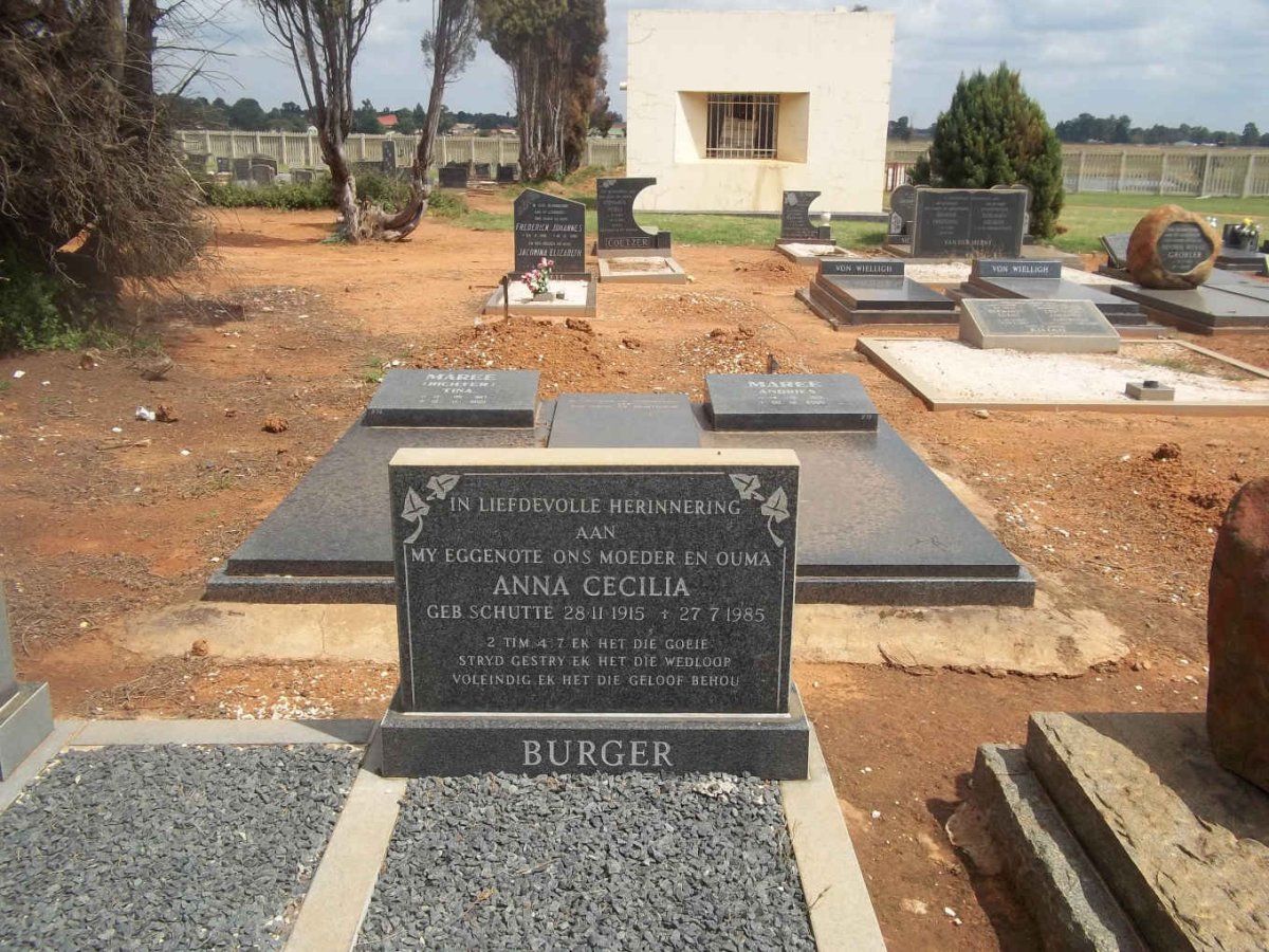 BURGER Anna Cecilia nee SCHUTTE 1915-1985
