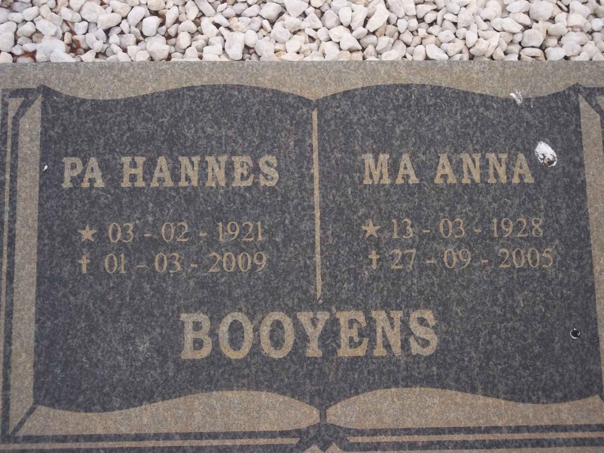 BOOYENS Hannes 1921-2009 &amp; Anna 1928-2005