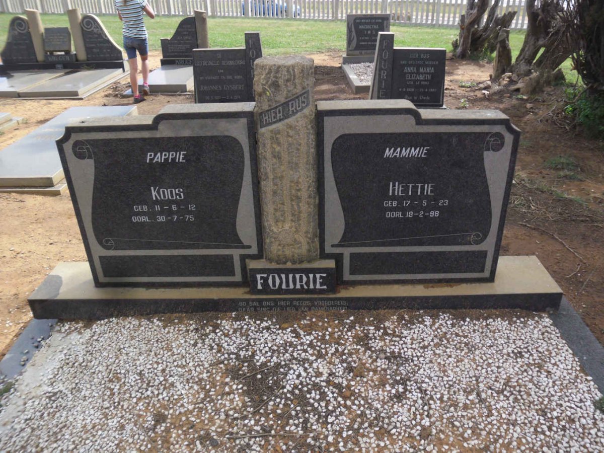 FOURIE Koos 1912-1975 &amp; Hettie 1923-1998