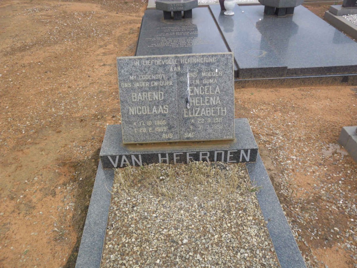HEERDEN Barend Nicolaas, van 1905-1989 &amp; Engela Helena Elizabeth 1911-1998