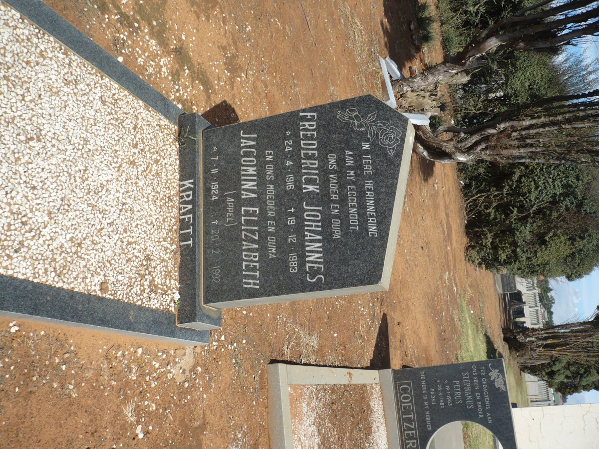 KRAFTT Frederick Johannes 1916-1983 &amp; Jacomina Elizabeth APPEL 1924-1992