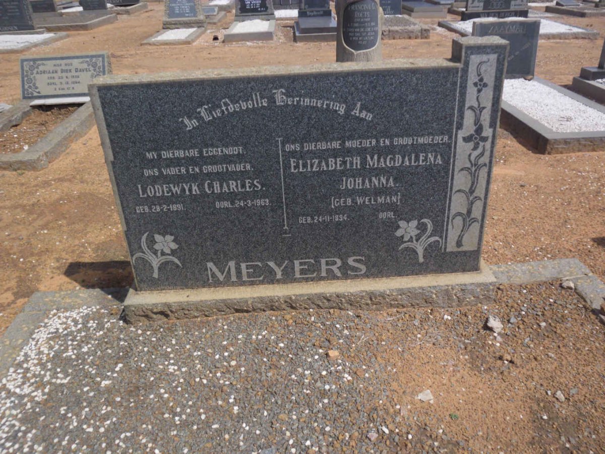 MEYERS Lodewyk Charles 1891-1963 &amp; Elizabeth Magdalena Johanna WELMAN 1894-