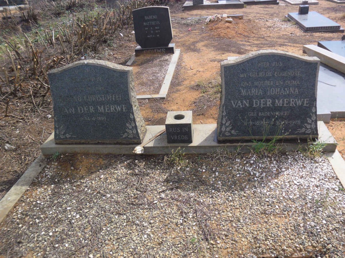 MERWE ? Christoffel, van der 1899- &amp; Maria Johanna BADENHORST 1899-1978