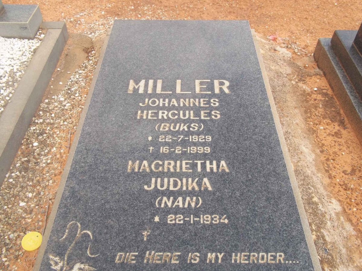 MILLER Johannes Hercules 1929-1999 &amp; Magrietha Judika 1934-