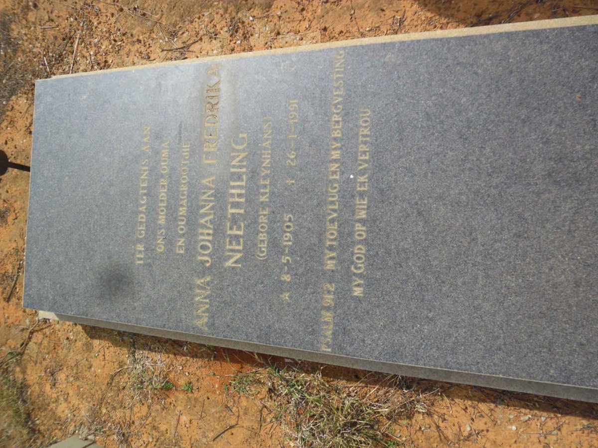 NEETHLING Anna Johanna Fredrika nee KLEYNHANS 1905-1991
