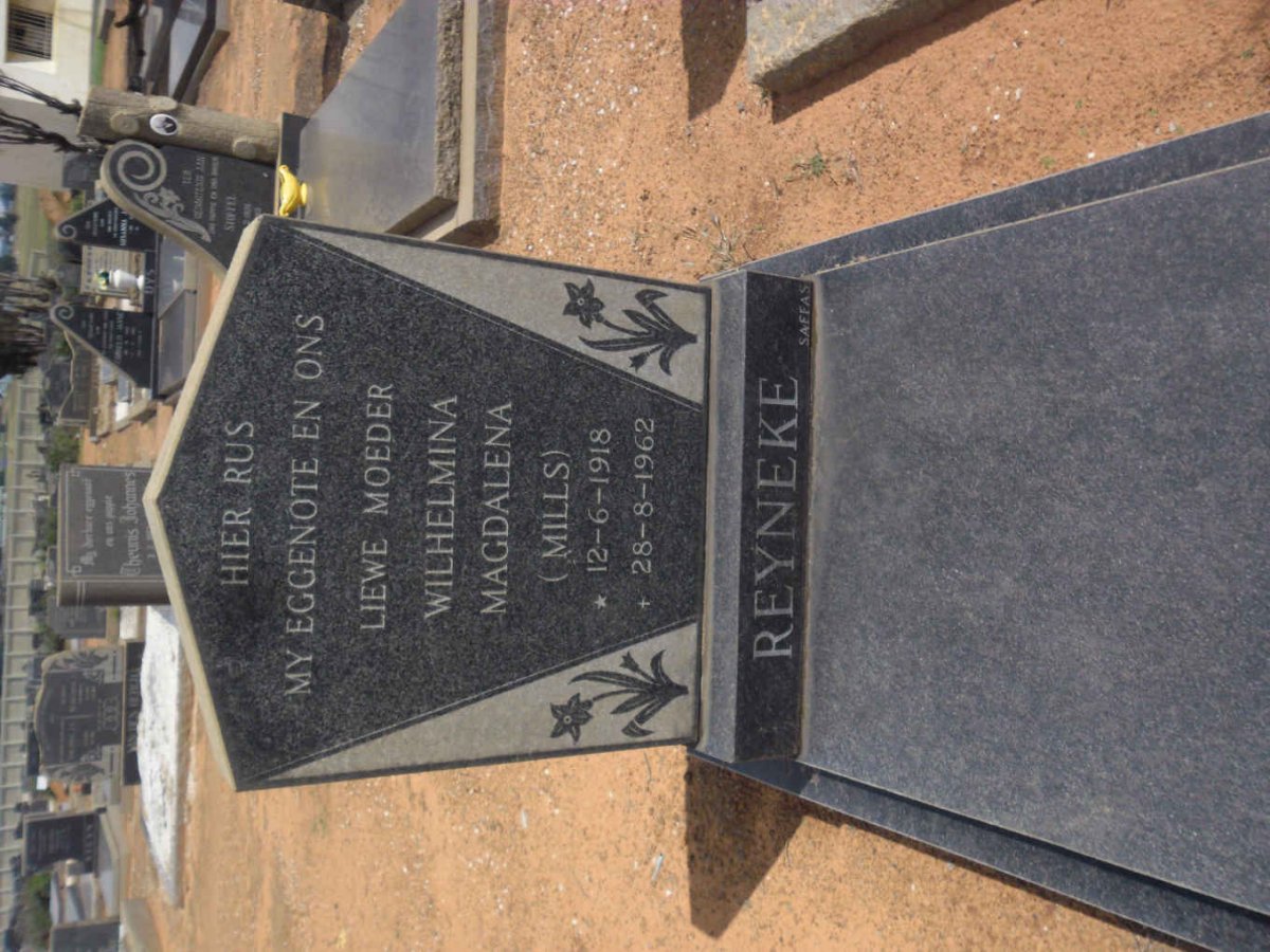 REYNEKE Wilhelmina Magdalena nee MILLS 1918-1962