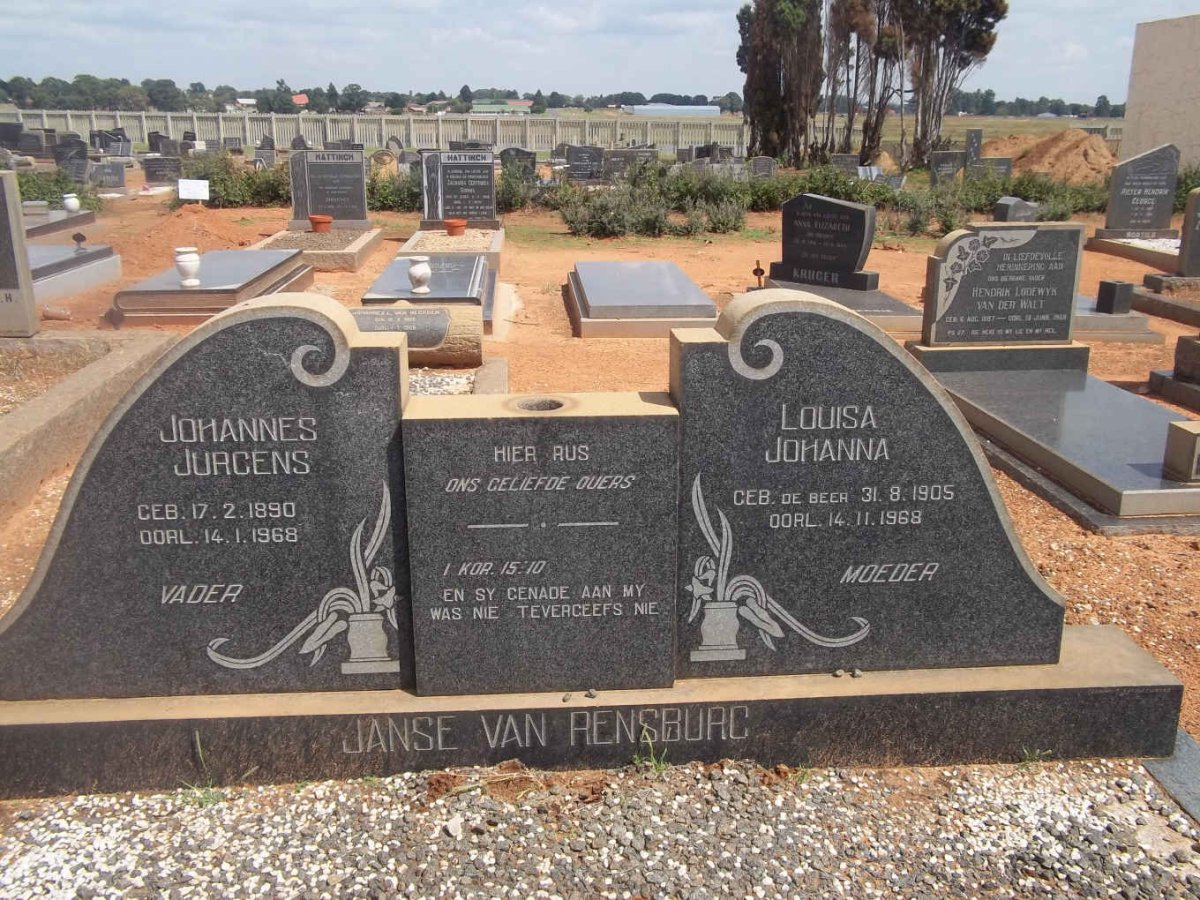 RENSBURG Johannes Jurgens, Janse van 1890-1968 &amp; Louisa Johanna DE BEER 1905-1968