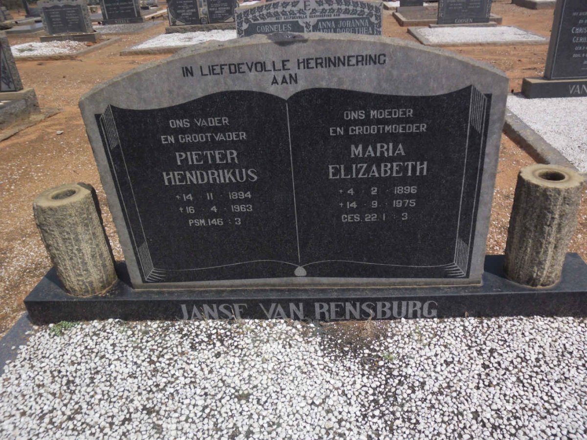 RENSBURG Pieter Hendrikus, Janse van 1894-1963 &amp; Maria Elizabeth 1896-1975