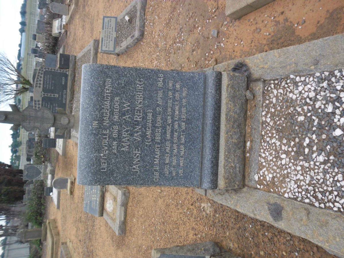RENSBURG Mary A.W., Janse van nee LANGUAGE 1883-1948