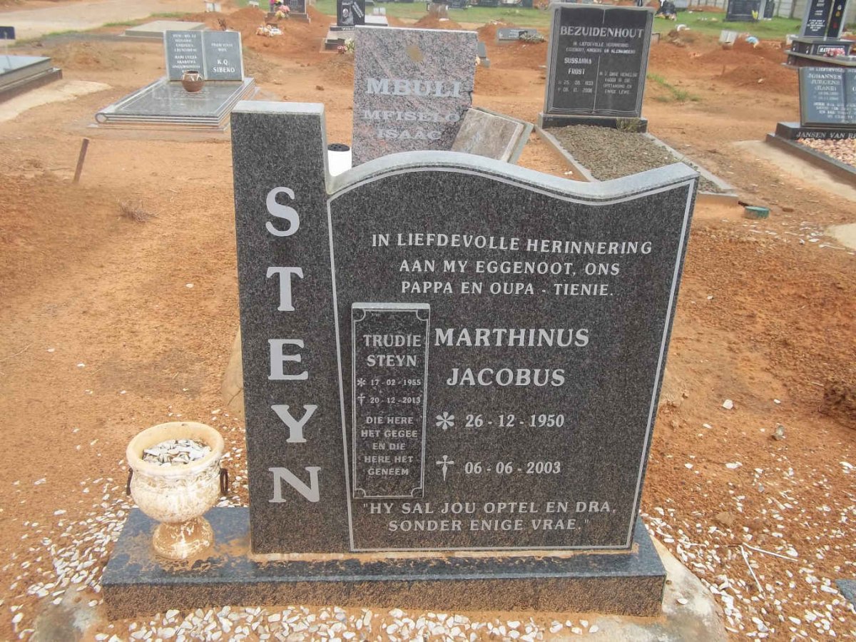 STEYN Marthinus Jacobus 1950-2003 &amp; Trudie 1955-2013