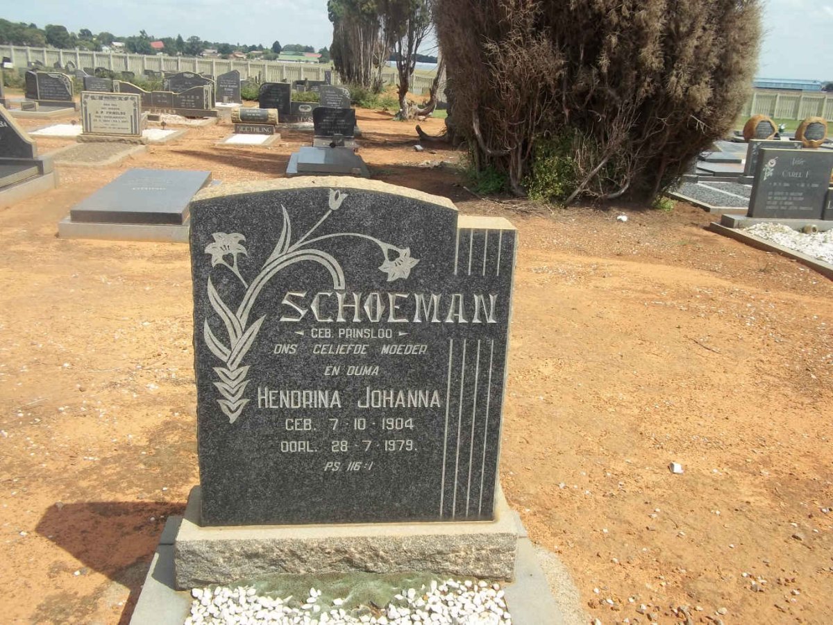SCHOEMAN Hendrina Johanna nee PRINSLOO 1904-1979