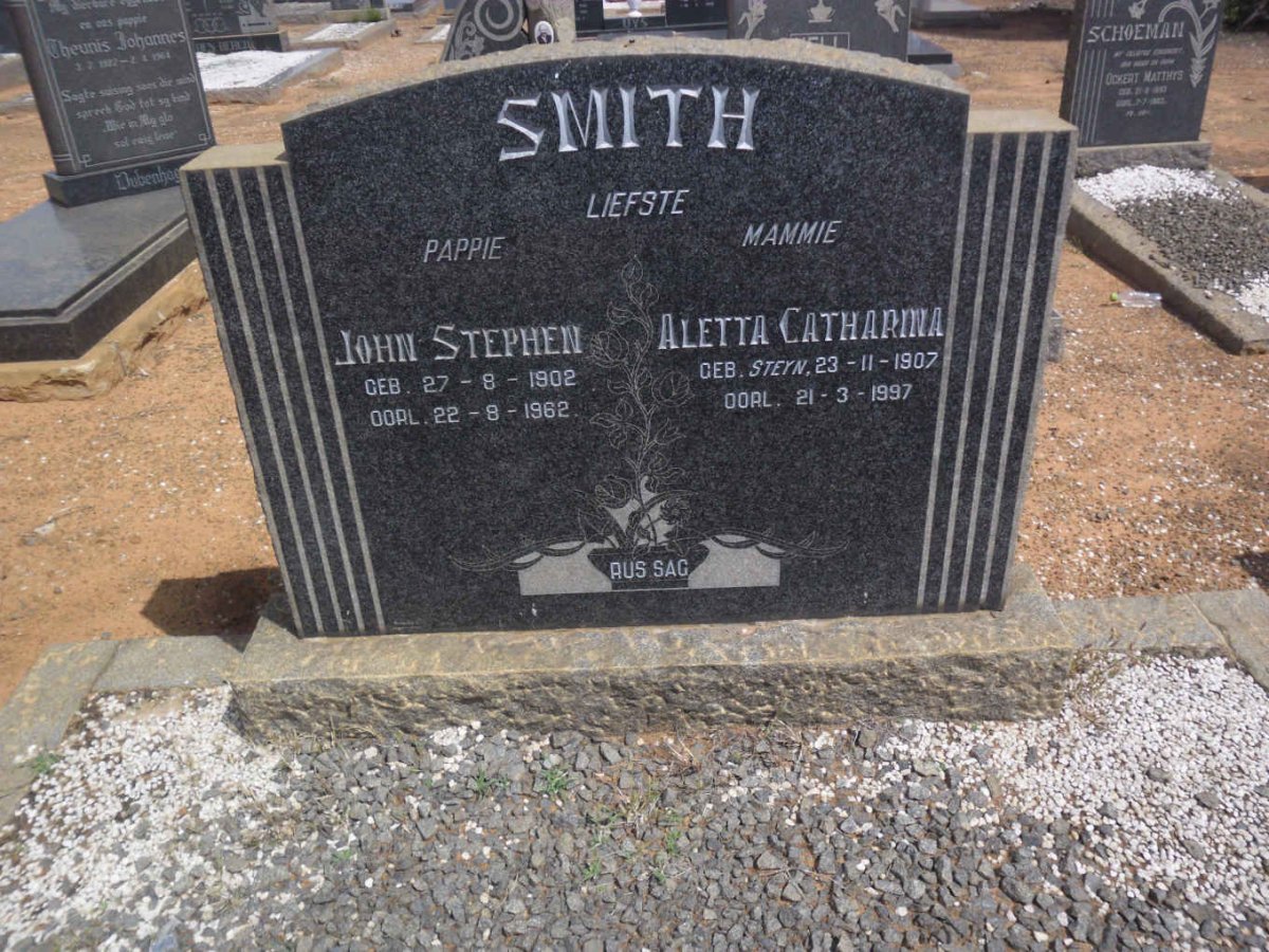 SMITH John Stephen 1902-1962 &amp; Aletta Catharina STEYN 1907-1997