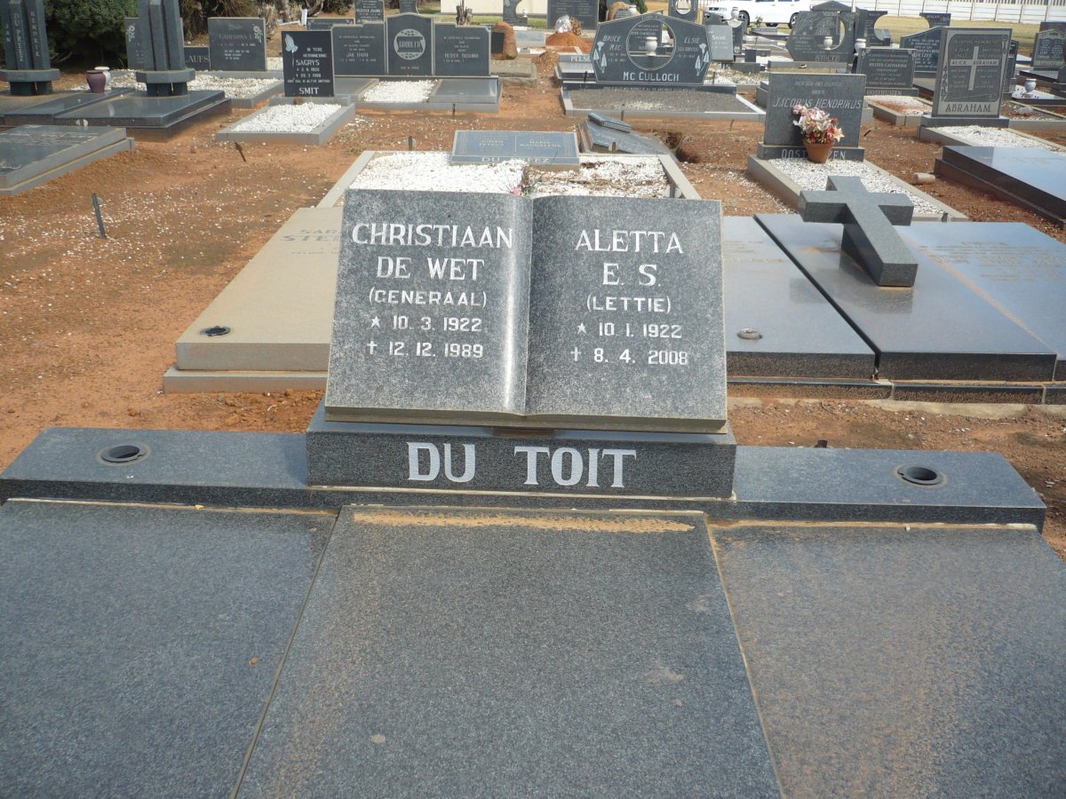 TOIT Christiaan De Wet, du 1922-1989 &amp; Aletta E.S. 1922-2008