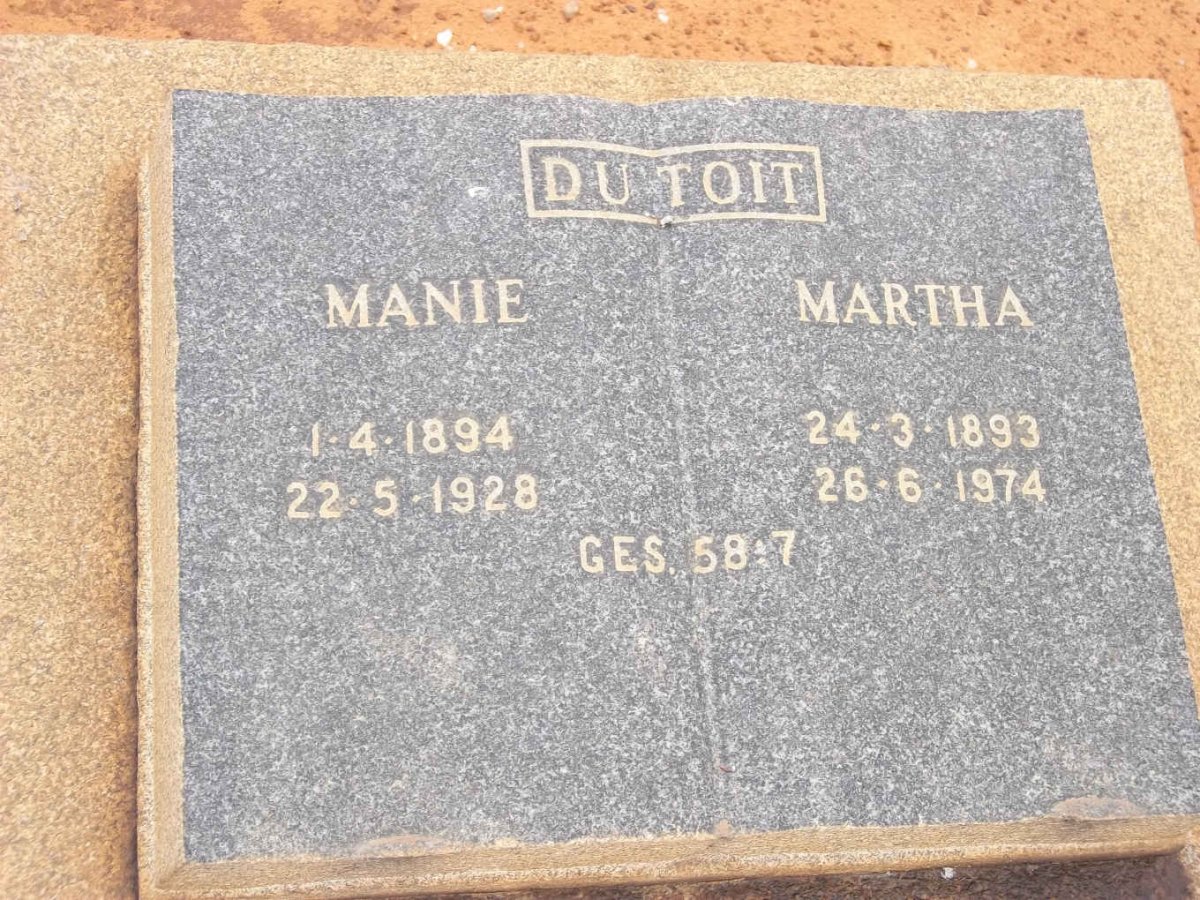 TOIT Manie, du 1894-1928 &amp; Martha 1893-1974