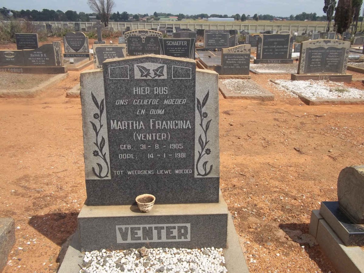 VENTER Martha Francina nee VENTER 1905-1981