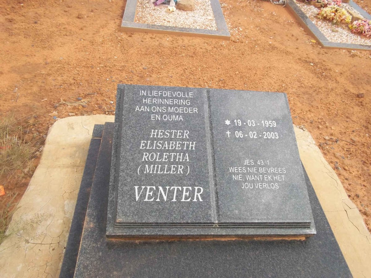 VENTER Hester Elisabeth Roletha nee MILLER 1959-2003
