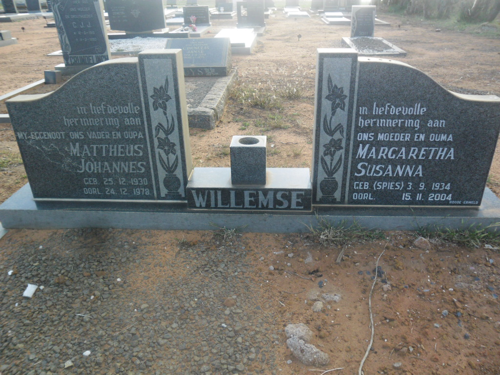 WILLEMSE Mattheus Johannes 1930-1978 &amp; Margaretha Susanna SPIES 1934-2004