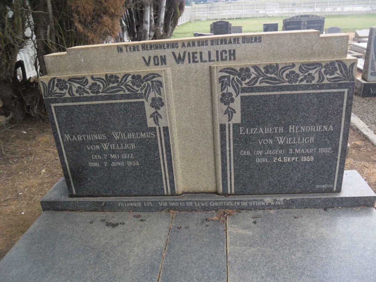 WIELLIGH Marthinus Wilhelmus, von 1877-1954 &amp; Elizabeth Hendriena DE JAGER 1882-1959