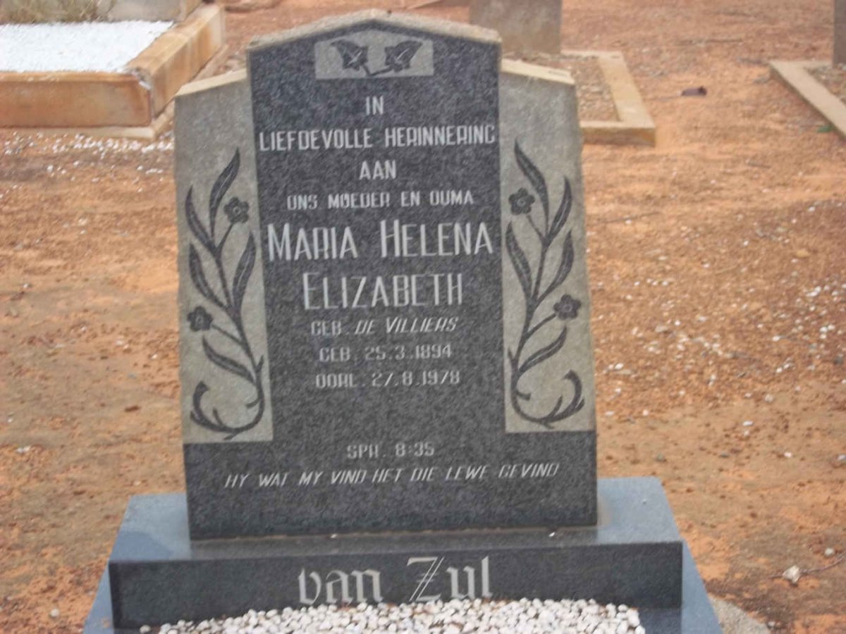 ZYL Maria Helena Elizabeth, van nee DE VILLIERS 1894-1978