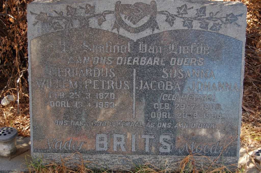 BRITS Gerhardus Willem Petrus 1870-1953 &amp; Susanna Jacoba Johanna PIETERS 1868-1934
