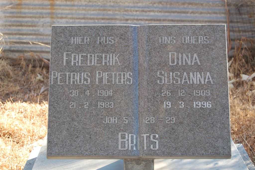 BRITS Frederik Petrus Pieters 1904-1983 &amp; Dina Susanna 1909-1996