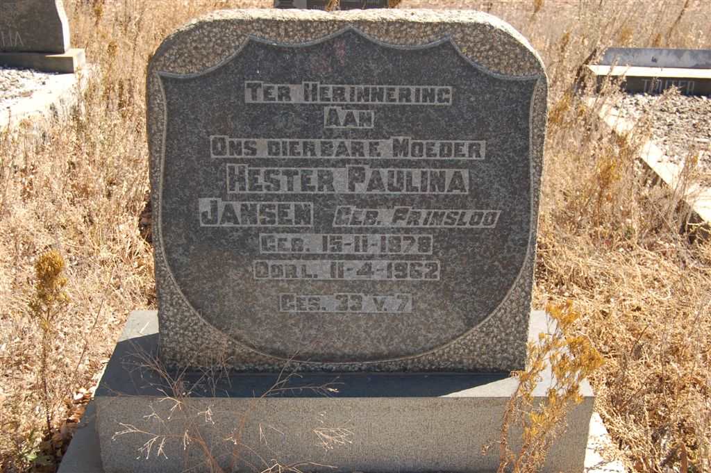 JANSEN Hester Paulina nee PRINSLOO 1878-1962