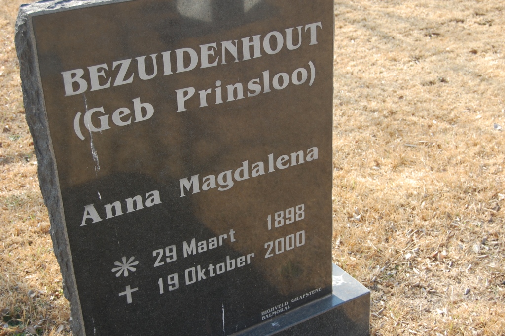 BEZUIDENHOUT Anna Magdalena nee PRINSLOO 1898-2000