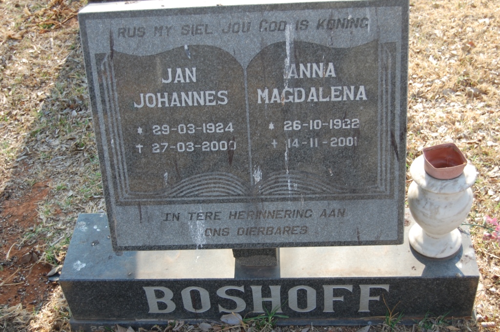 BOSHOFF Jan Johannes 1924-2000 &amp; Anna Magdalena 1922-2001
