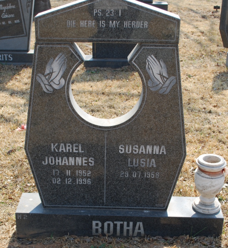 BOTHA Karel Johannes 1952-1996 &amp; Susanna Lusia 1958-