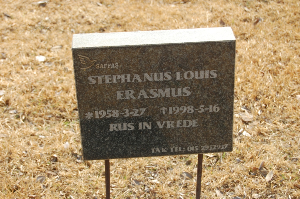 ERASMUS Stephanus Louis 1958-1998