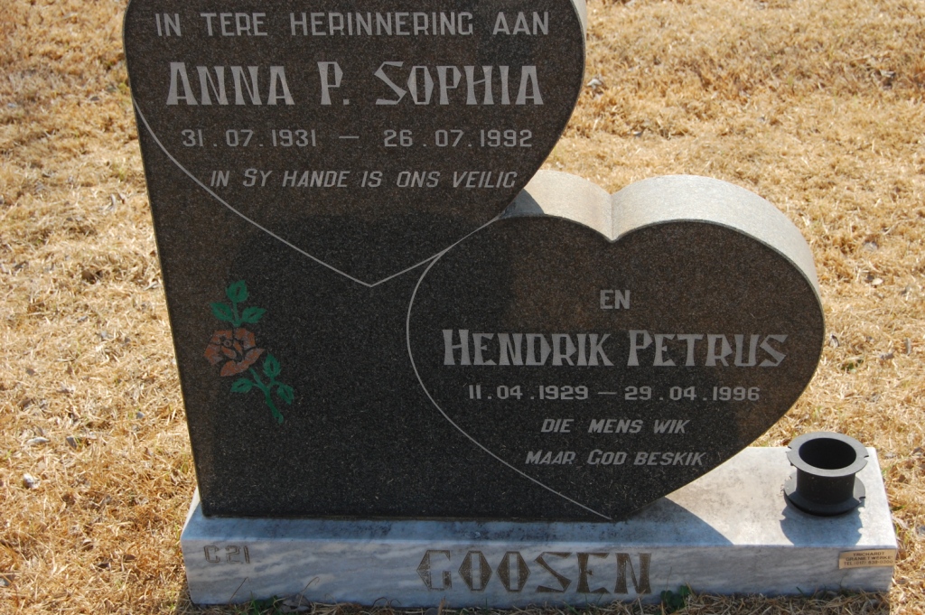 GOOSEN Hendrik Petrus 1929-1996 &amp; Anna P. Sophia 1931-1992