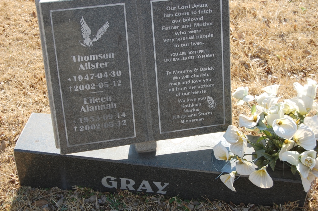 GRAY Thomson Alister 1947-2002 &amp; Eileen Alannah 1953-2002