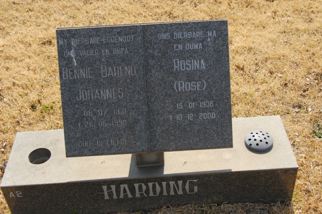 HARDING Bennie Barend Johannes 1931-1990 &amp; Rosina 1936-2000