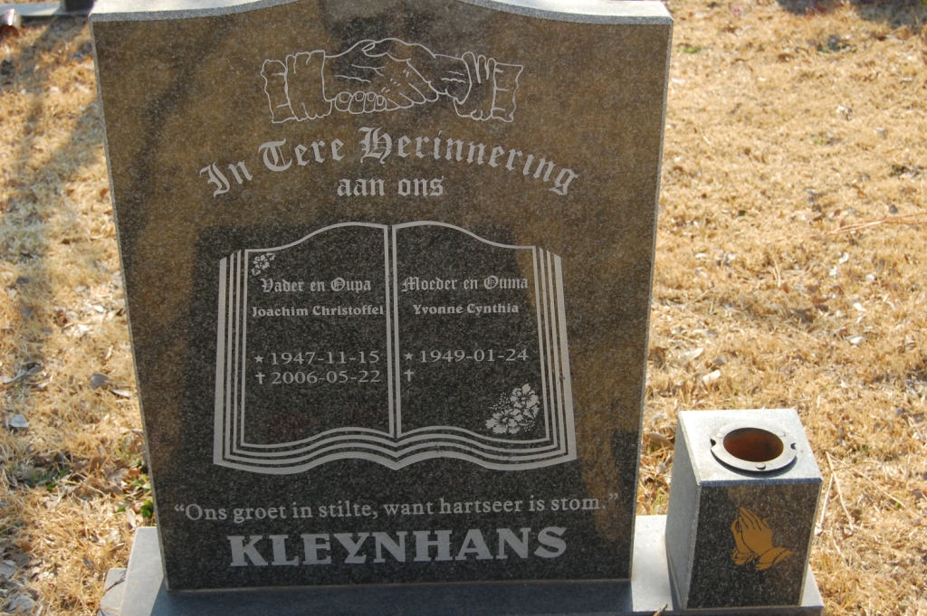 KLEINHANS Joachim Christoffel 1947-2006 &amp; Yvonne Cynthia 1949-