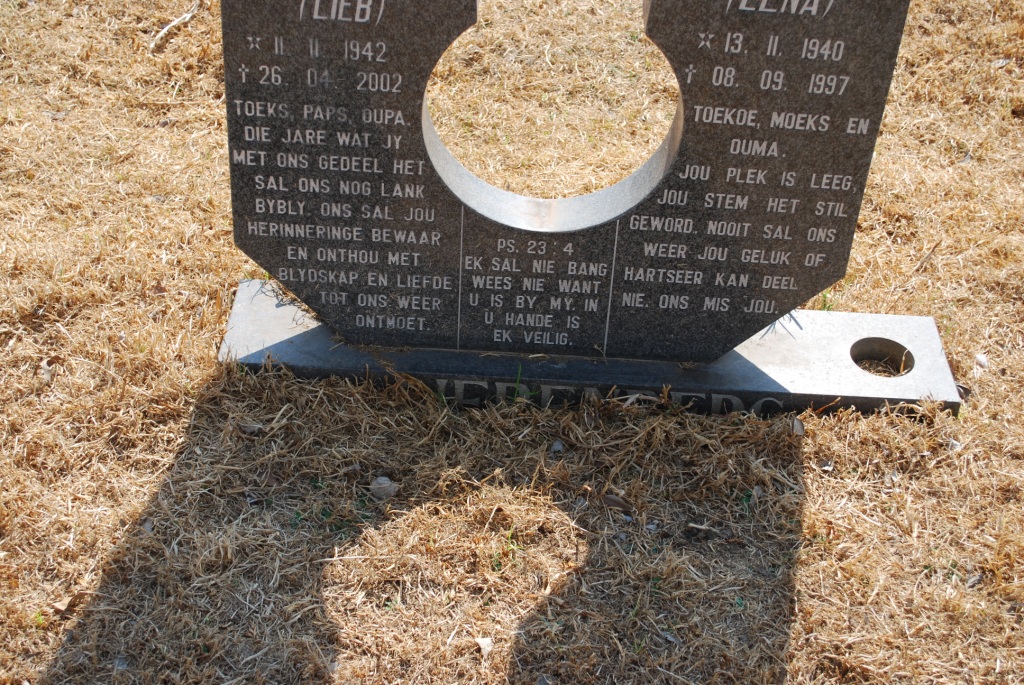 LIEBENBERG Johannes Jacobus Erasmus 1942-2002 &amp; Engela Jacoba 1940-1997